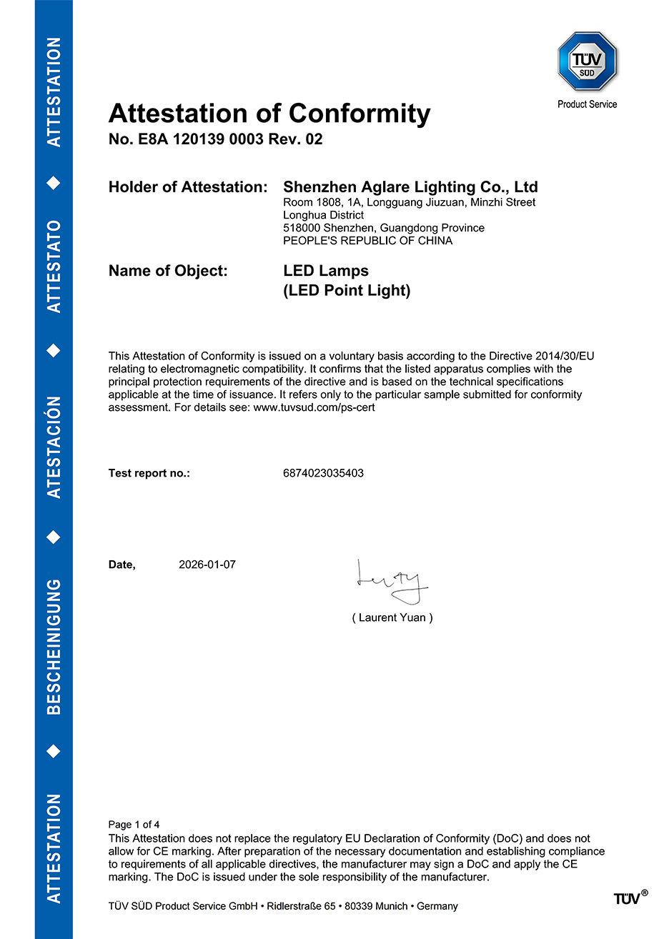 贝斯特照明发光字装璜led灯泡通过TUV CE(EMC)认证